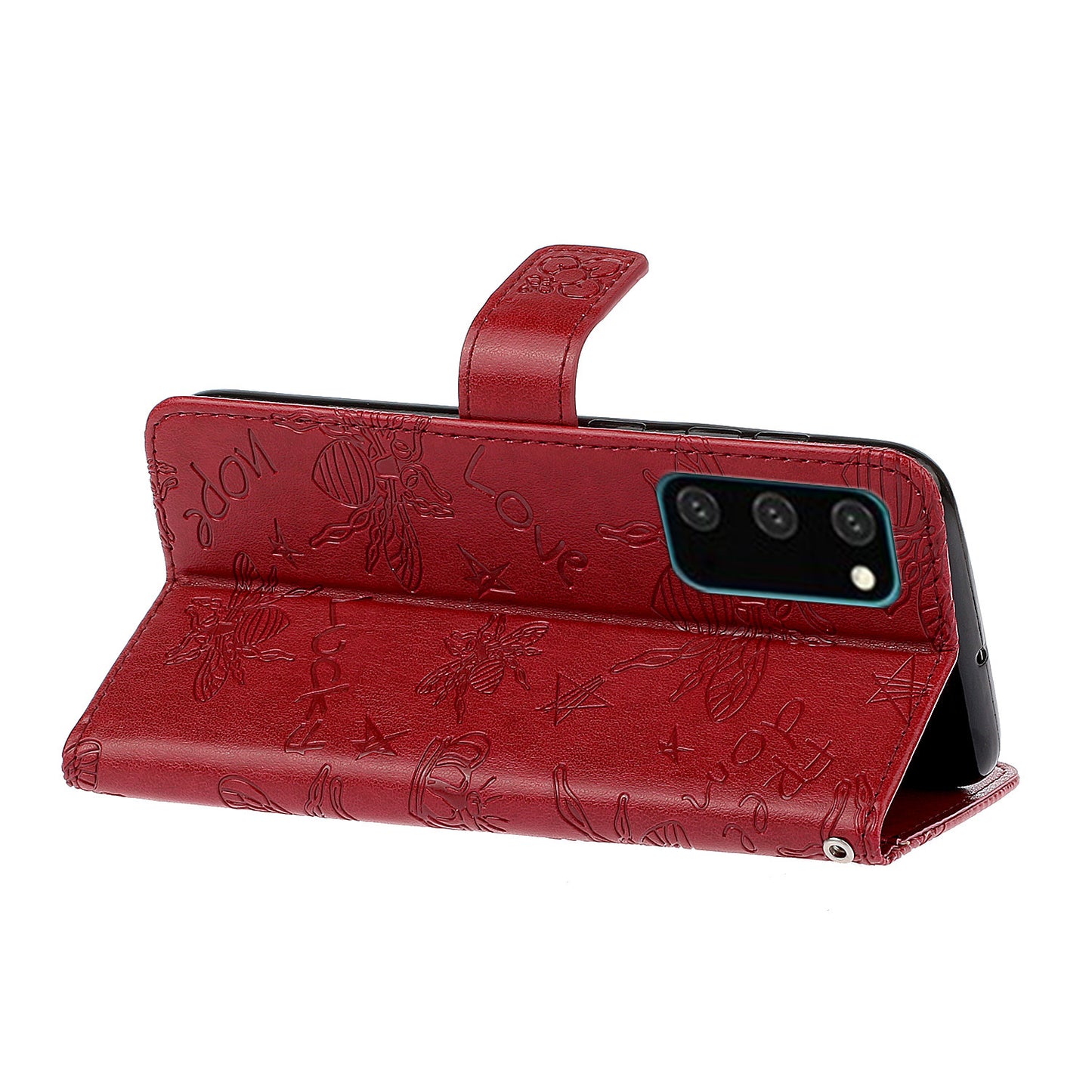 Imprint Bee TPU+PU Leather Wallet Case for Samsung Galaxy S20 Plus - Red
