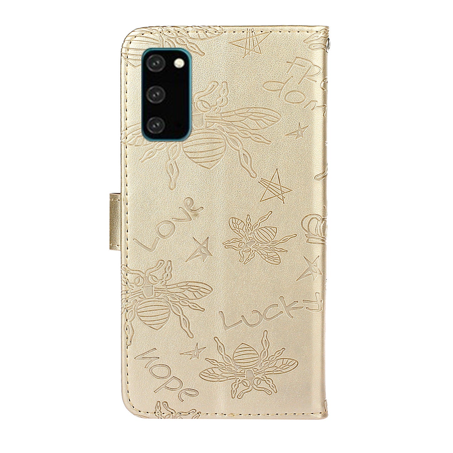 Imprint Bee TPU+PU Leather Wallet Case for Samsung Galaxy S20 Plus - Gold