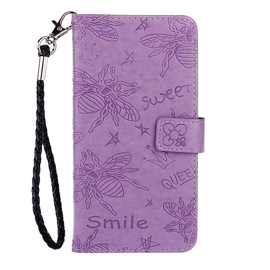 Imprint Bee TPU+PU Leather Wallet Case for Samsung Galaxy S20 Plus - Purple