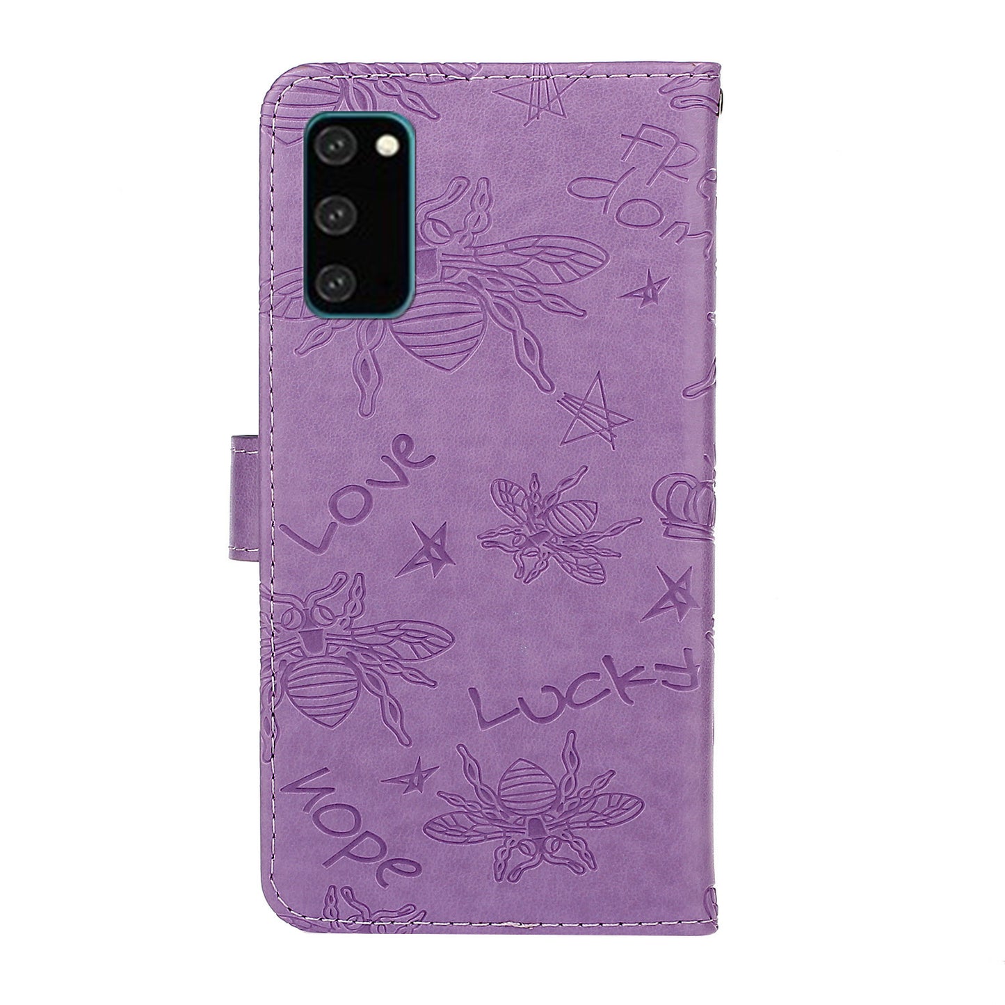 Imprint Bee TPU+PU Leather Wallet Case for Samsung Galaxy S20 Plus - Purple