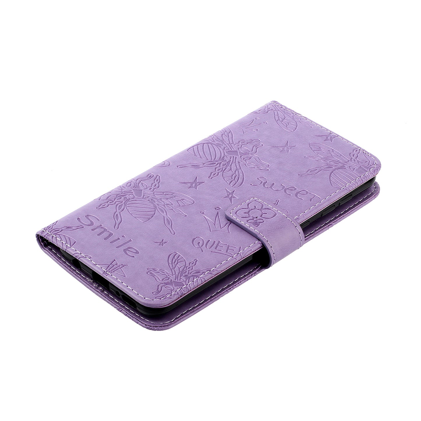 Imprint Bee TPU+PU Leather Wallet Case for Samsung Galaxy S20 Plus - Purple