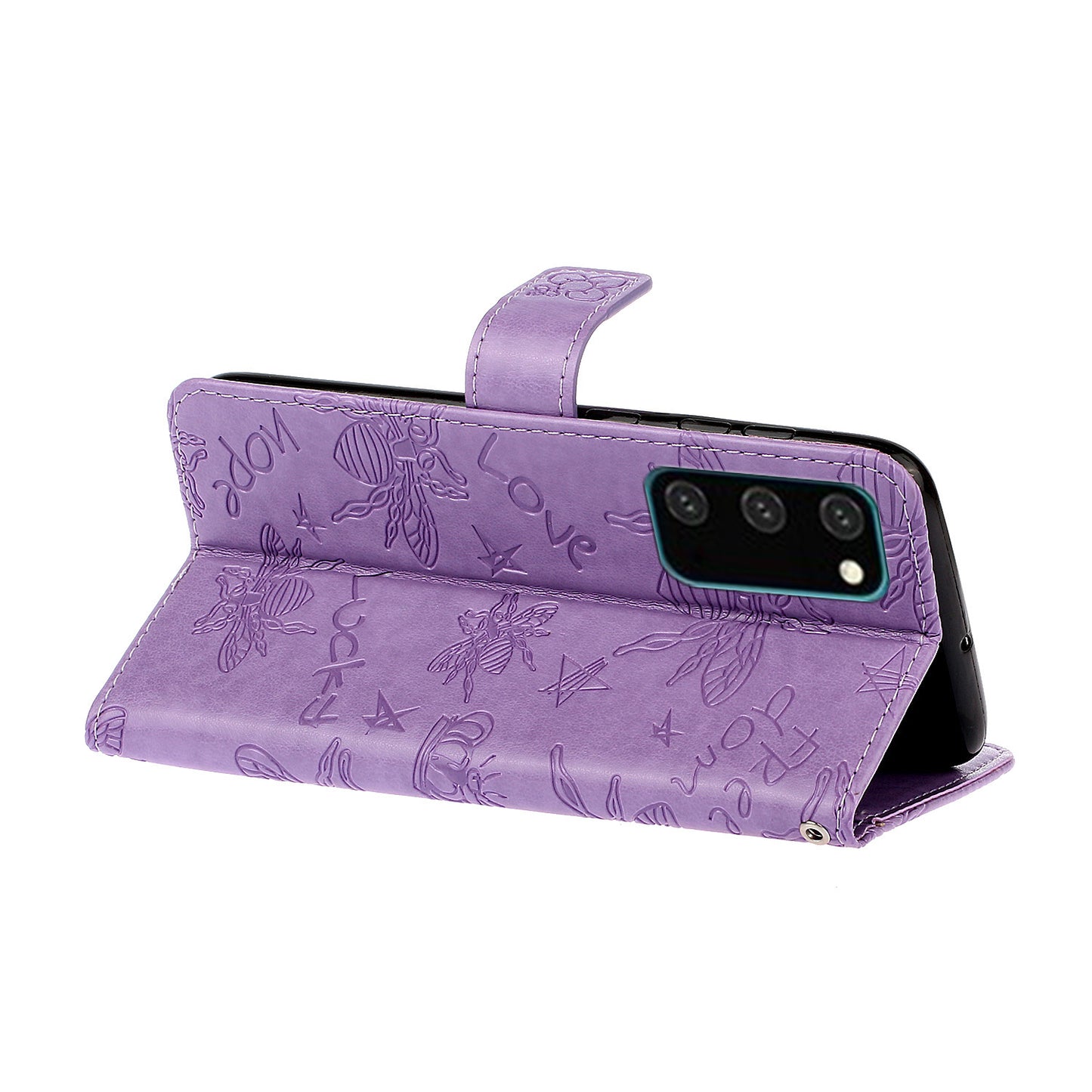 Imprint Bee TPU+PU Leather Wallet Case for Samsung Galaxy S20 Plus - Purple