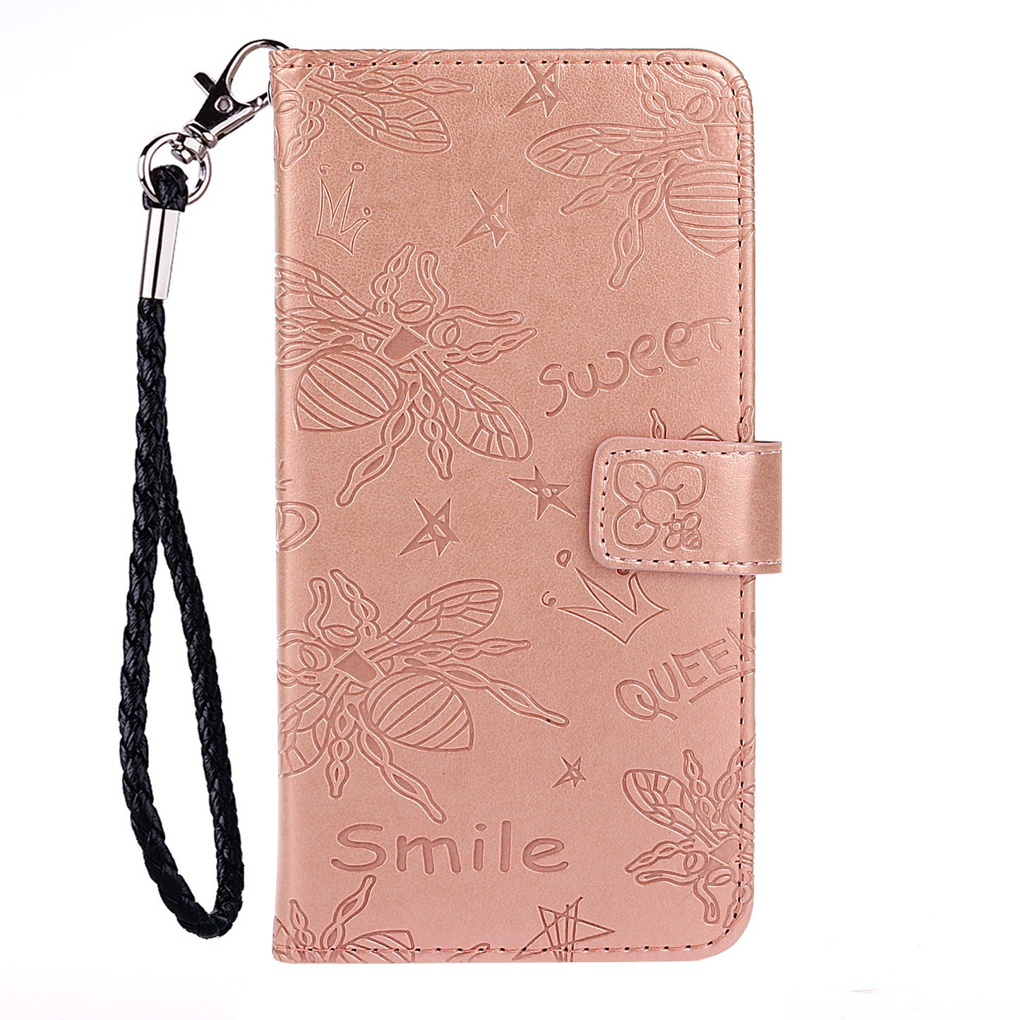Imprint Bee TPU+PU Leather Wallet Case for Samsung Galaxy S20 Plus - Rose Gold