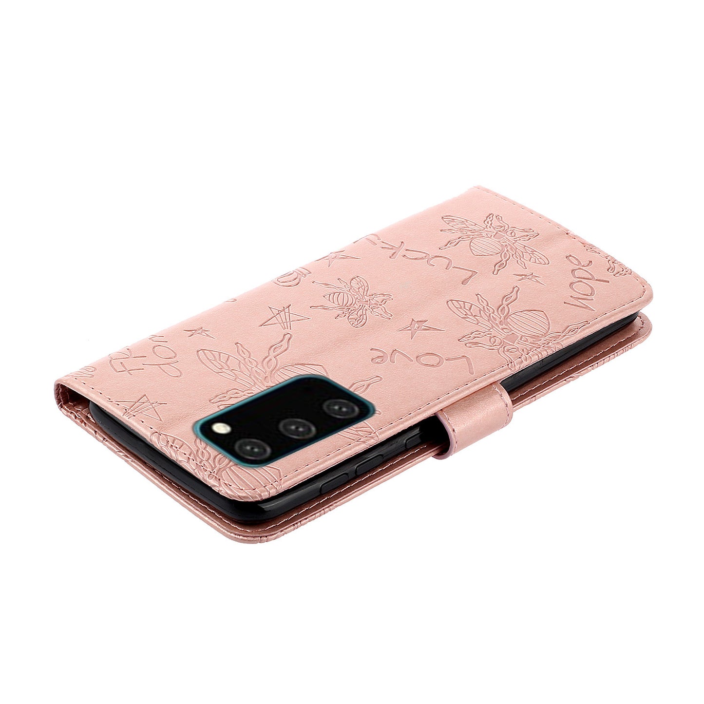 Imprint Bee TPU+PU Leather Wallet Case for Samsung Galaxy S20 Plus - Rose Gold