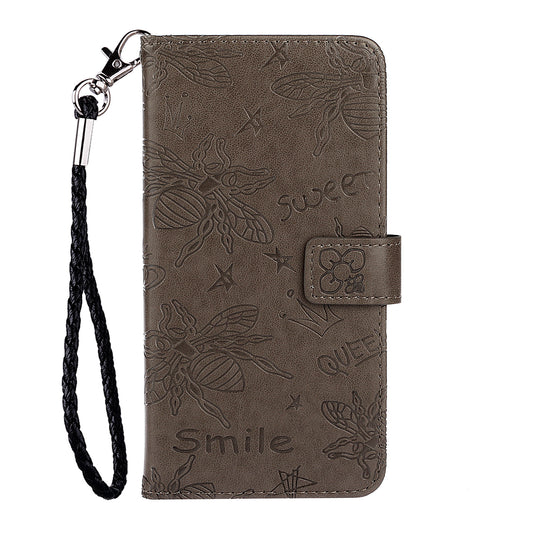 Imprint Bee TPU+PU Leather Wallet Phone Case for Samsung Galaxy S20 4G/S20 5G - Brown