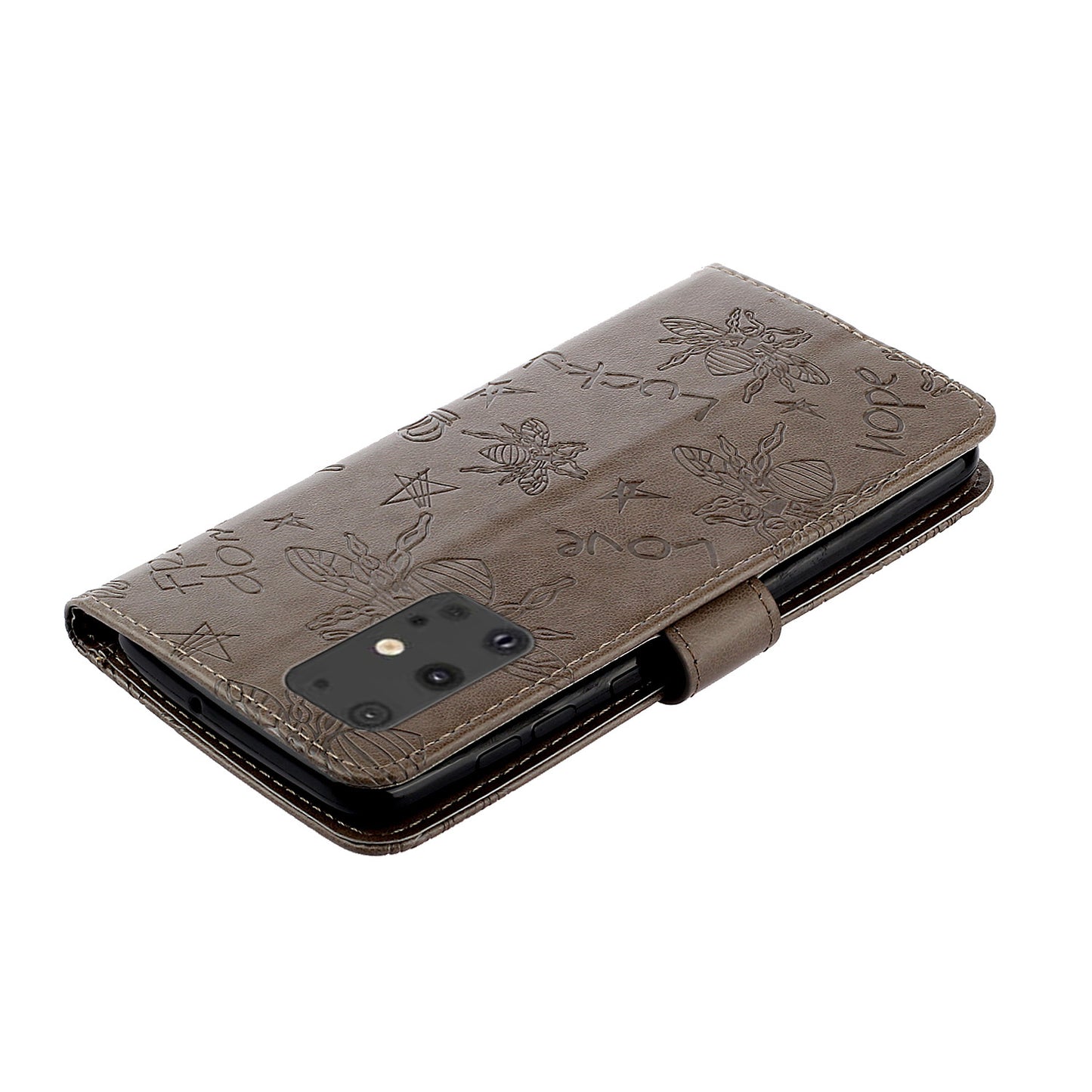 Imprint Bee TPU+PU Leather Wallet Phone Case for Samsung Galaxy S20 4G/S20 5G - Brown