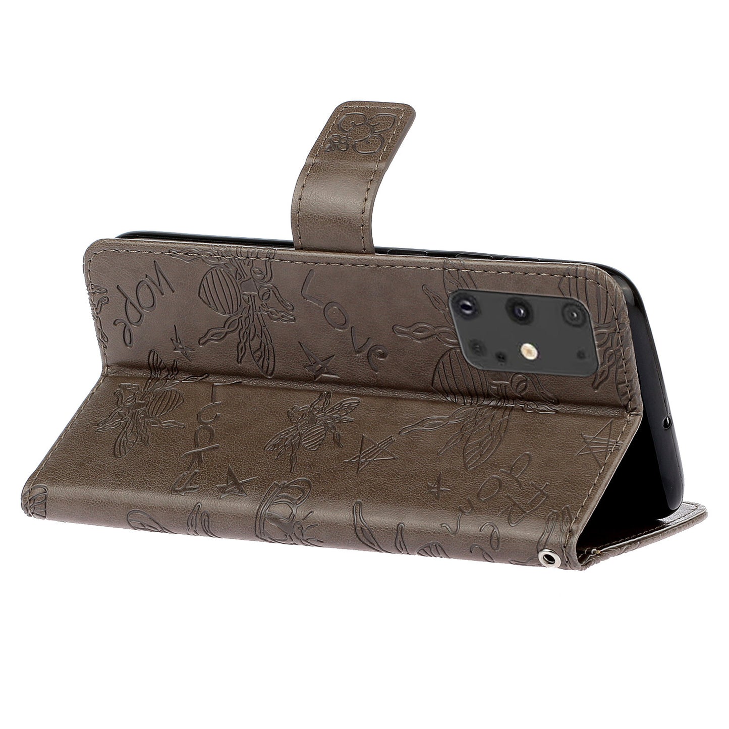 Imprint Bee TPU+PU Leather Wallet Phone Case for Samsung Galaxy S20 4G/S20 5G - Brown