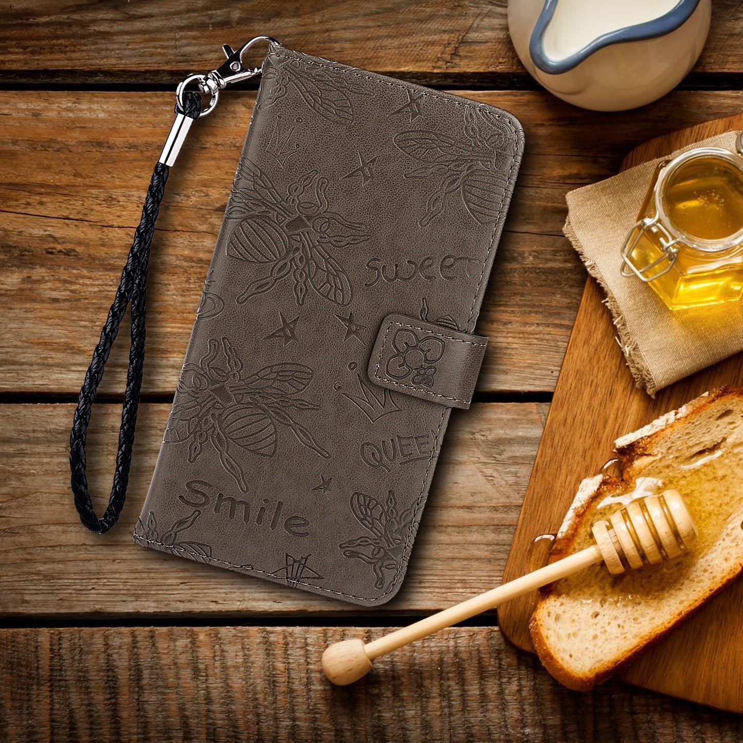Imprint Bee TPU+PU Leather Wallet Phone Case for Samsung Galaxy S20 4G/S20 5G - Brown