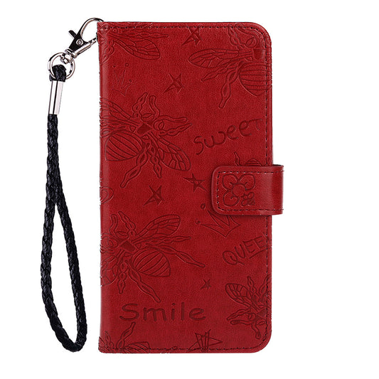 Imprint Bee TPU+PU Leather Wallet Phone Case for Samsung Galaxy S20 4G/S20 5G - Red
