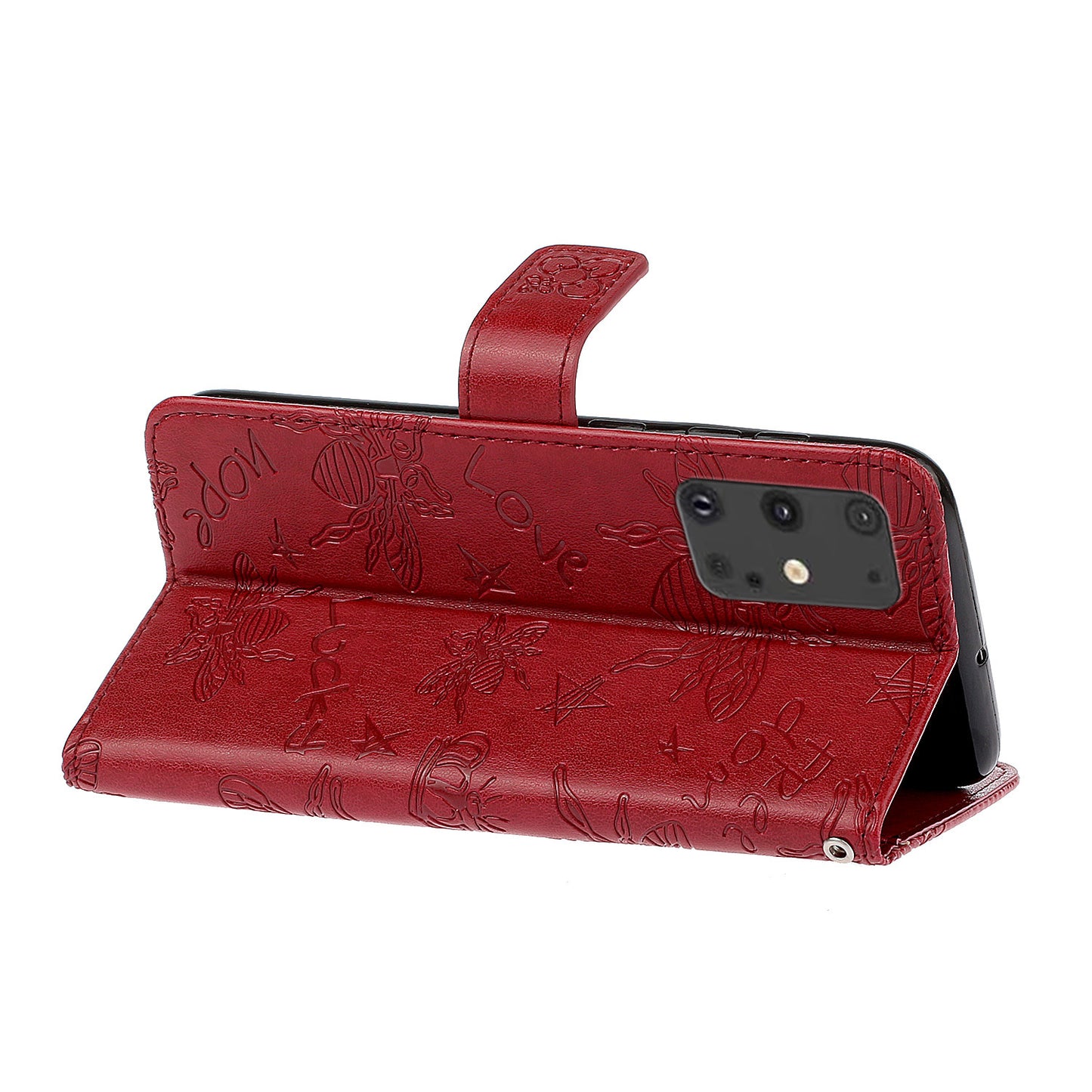 Imprint Bee TPU+PU Leather Wallet Phone Case for Samsung Galaxy S20 4G/S20 5G - Red