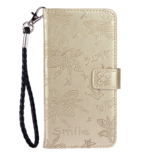 Imprint Bee TPU+PU Leather Wallet Phone Case for Samsung Galaxy S20 4G/S20 5G - Gold