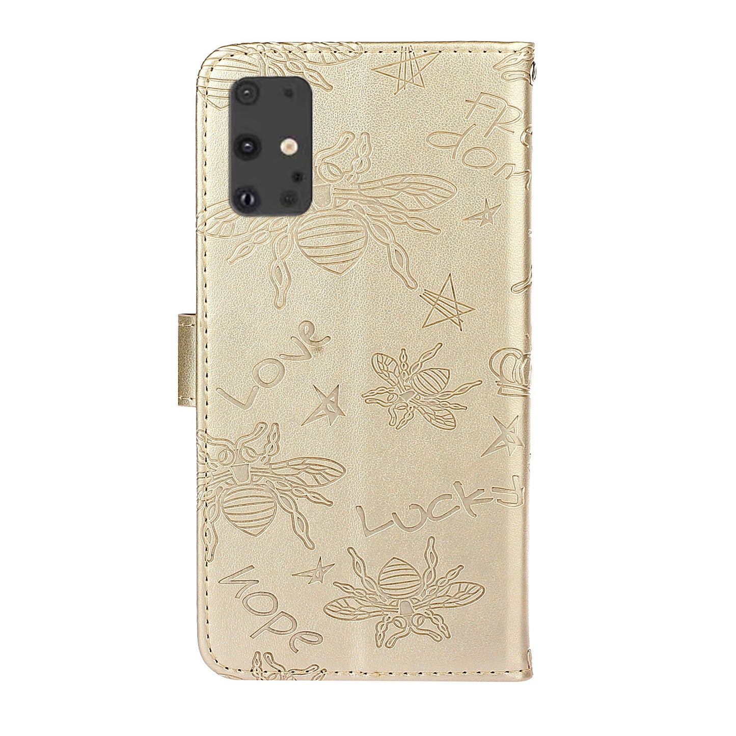 Imprint Bee TPU+PU Leather Wallet Phone Case for Samsung Galaxy S20 4G/S20 5G - Gold