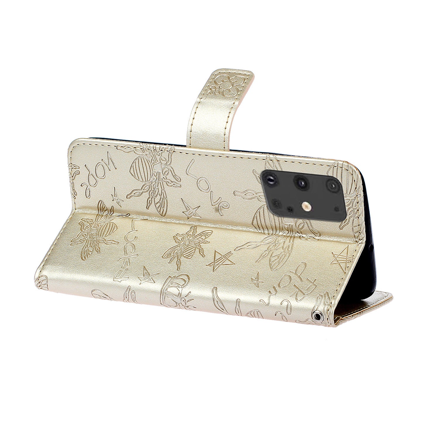 Imprint Bee TPU+PU Leather Wallet Phone Case for Samsung Galaxy S20 4G/S20 5G - Gold