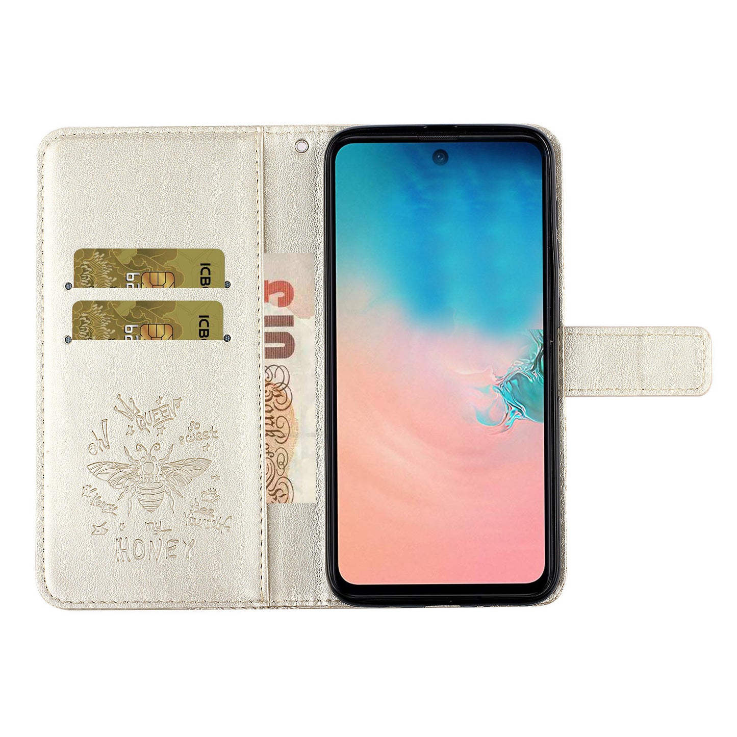 Imprint Bee TPU+PU Leather Wallet Phone Case for Samsung Galaxy S20 4G/S20 5G - Gold
