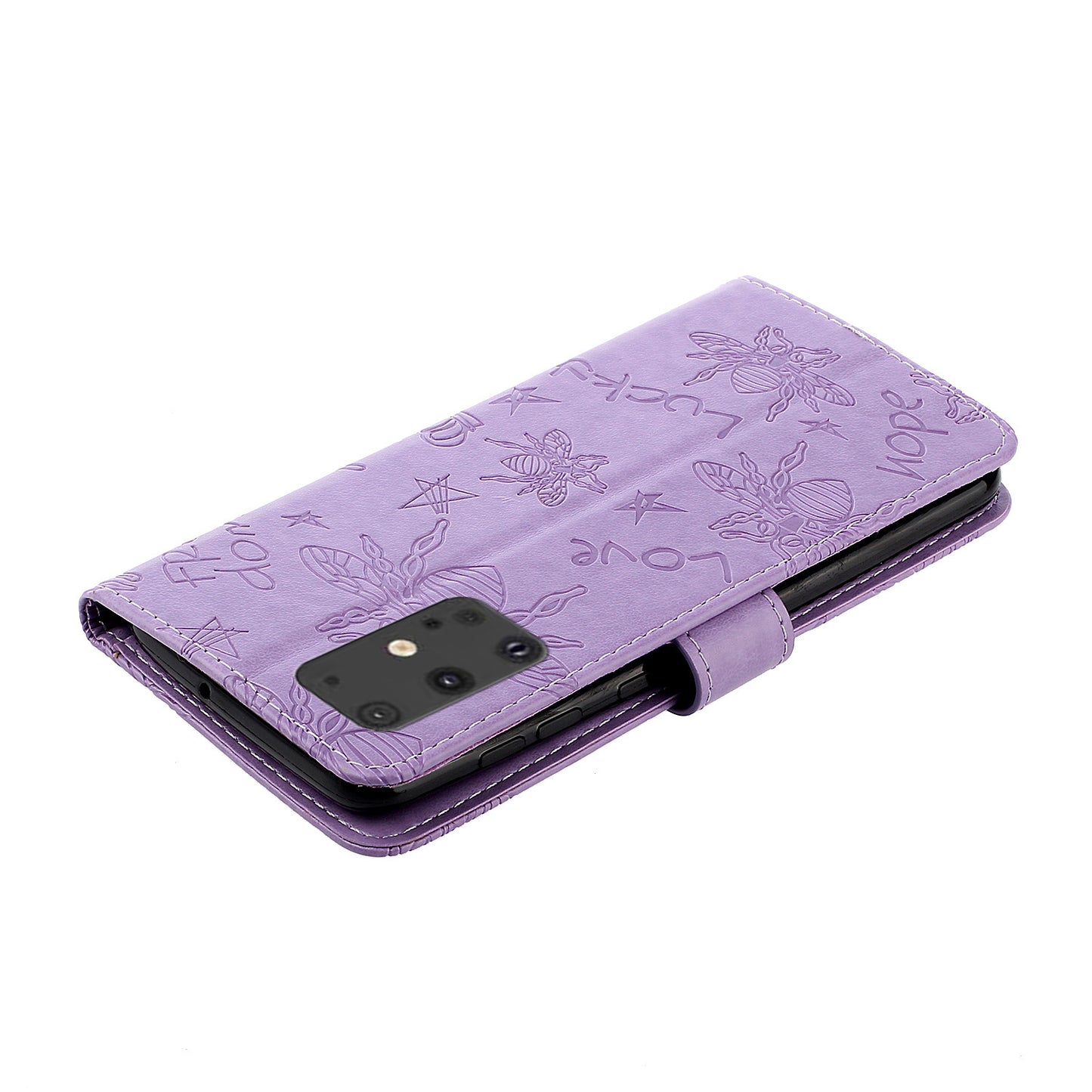 Imprint Bee TPU+PU Leather Wallet Phone Case for Samsung Galaxy S20 4G/S20 5G - Purple