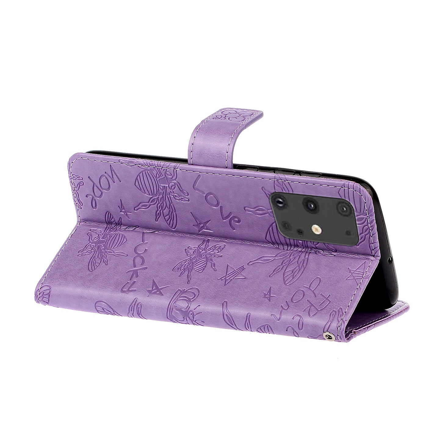 Imprint Bee TPU+PU Leather Wallet Phone Case for Samsung Galaxy S20 4G/S20 5G - Purple