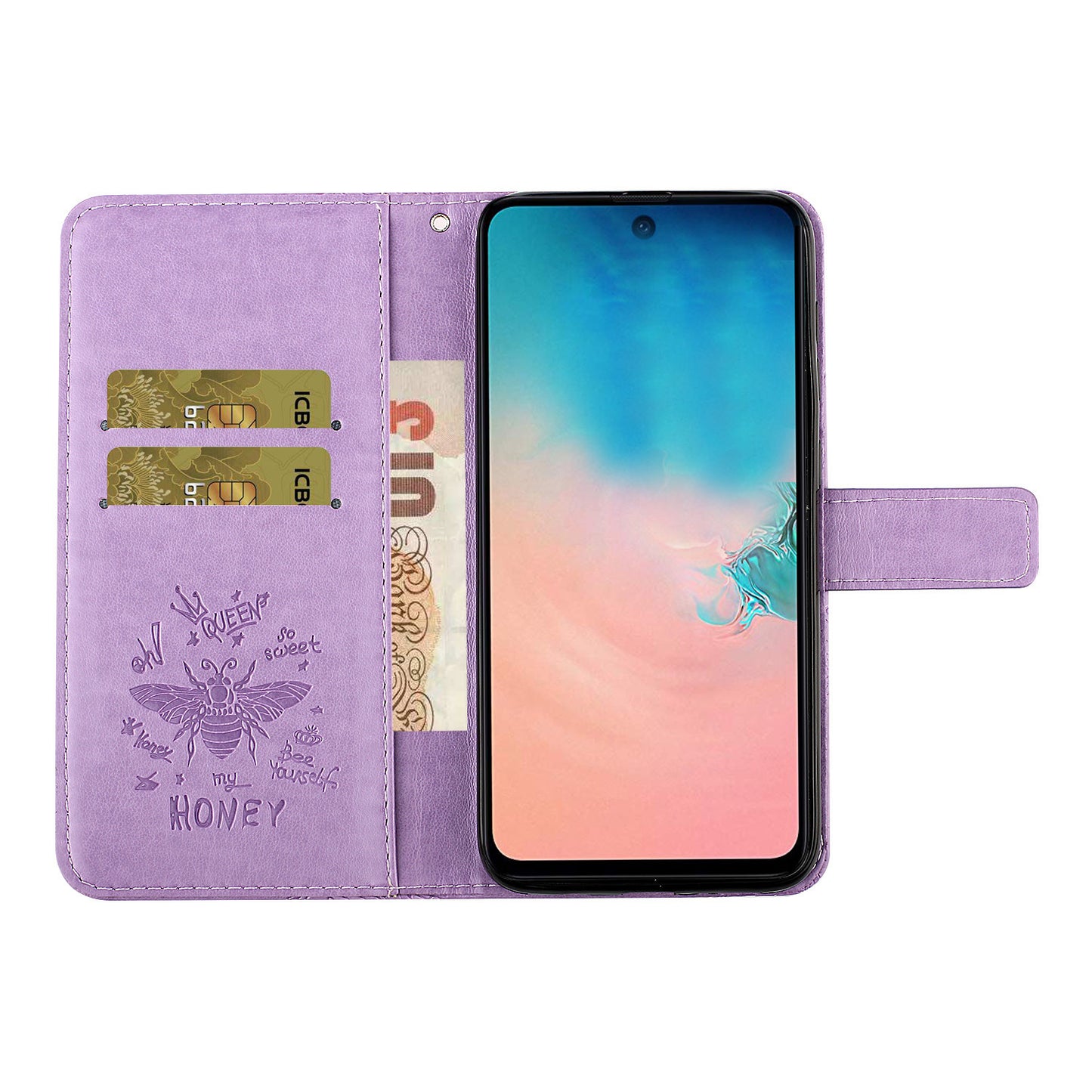 Imprint Bee TPU+PU Leather Wallet Phone Case for Samsung Galaxy S20 4G/S20 5G - Purple
