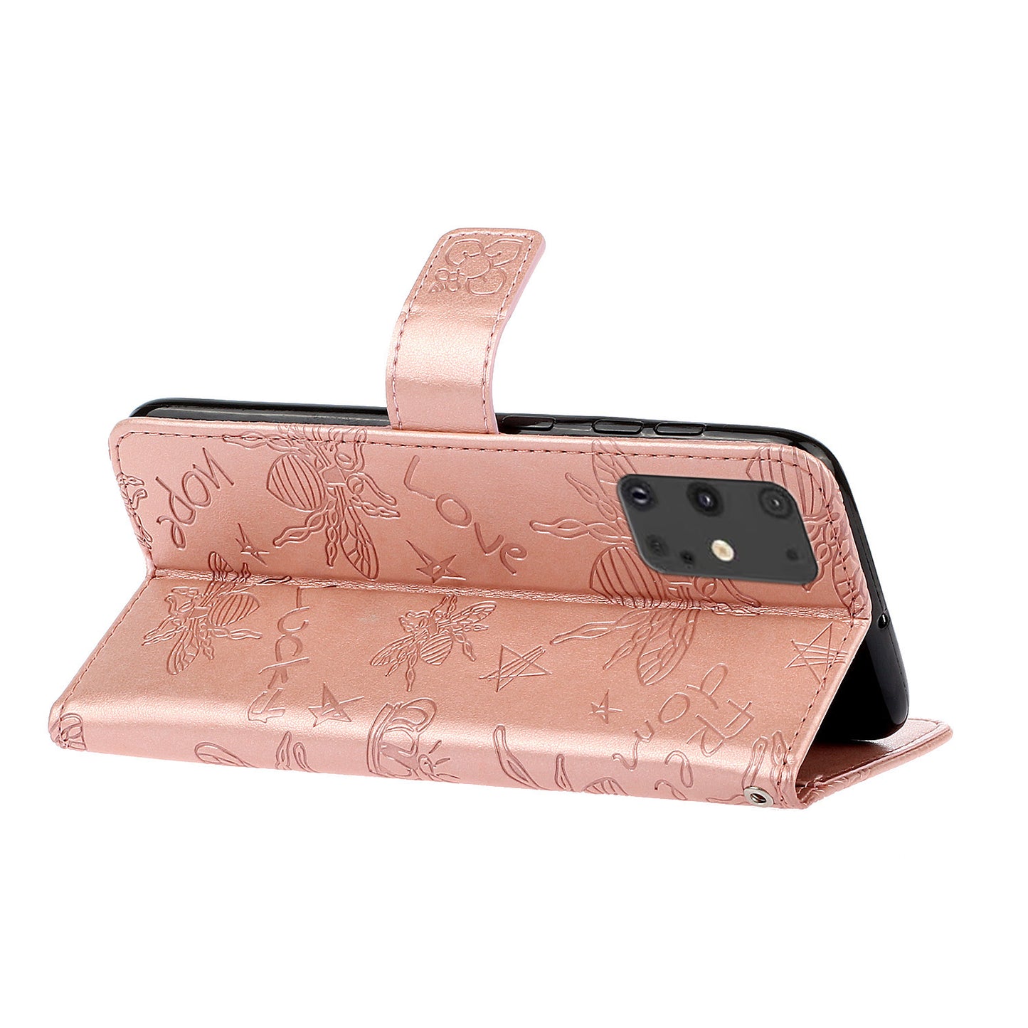 Imprint Bee TPU+PU Leather Wallet Phone Case for Samsung Galaxy S20 4G/S20 5G - Rose Gold