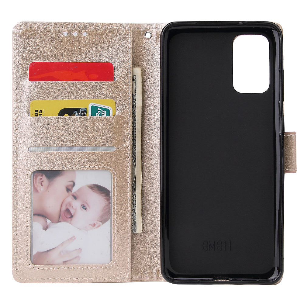Wallet Stand Leather Protective Cover with Strap for Samsung Galaxy S20 Plus/S20 Plus 5G - Gold