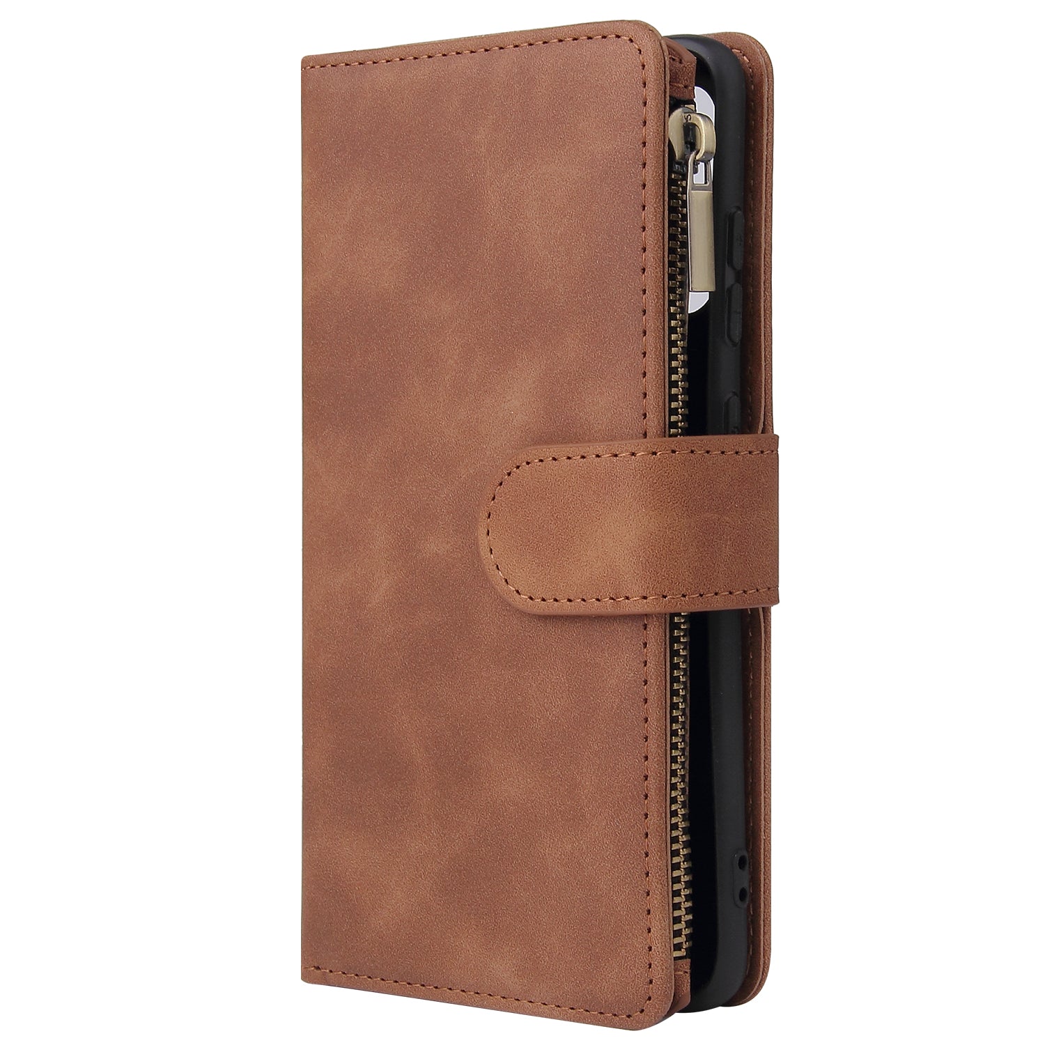 Zipper Pocket Multiple Card Slots Leather Stand Case for Samsung Galaxy S20 Plus / S20 Plus 5G - Brown