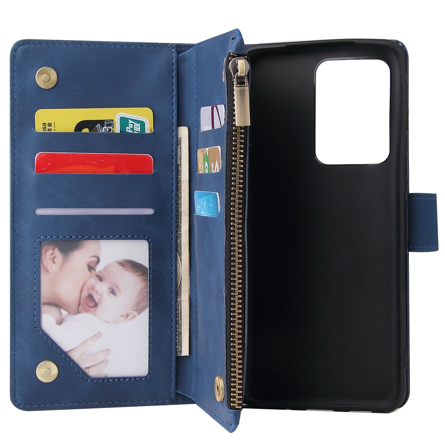 Zipper Pocket Multiple Card Slots Leather Stand Case for Samsung Galaxy S20 Ultra - Blue