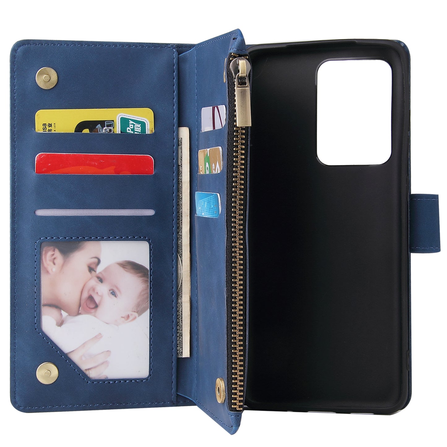Zipper Pocket Multiple Card Slots Leather Stand Case for Samsung Galaxy S20 Ultra - Blue