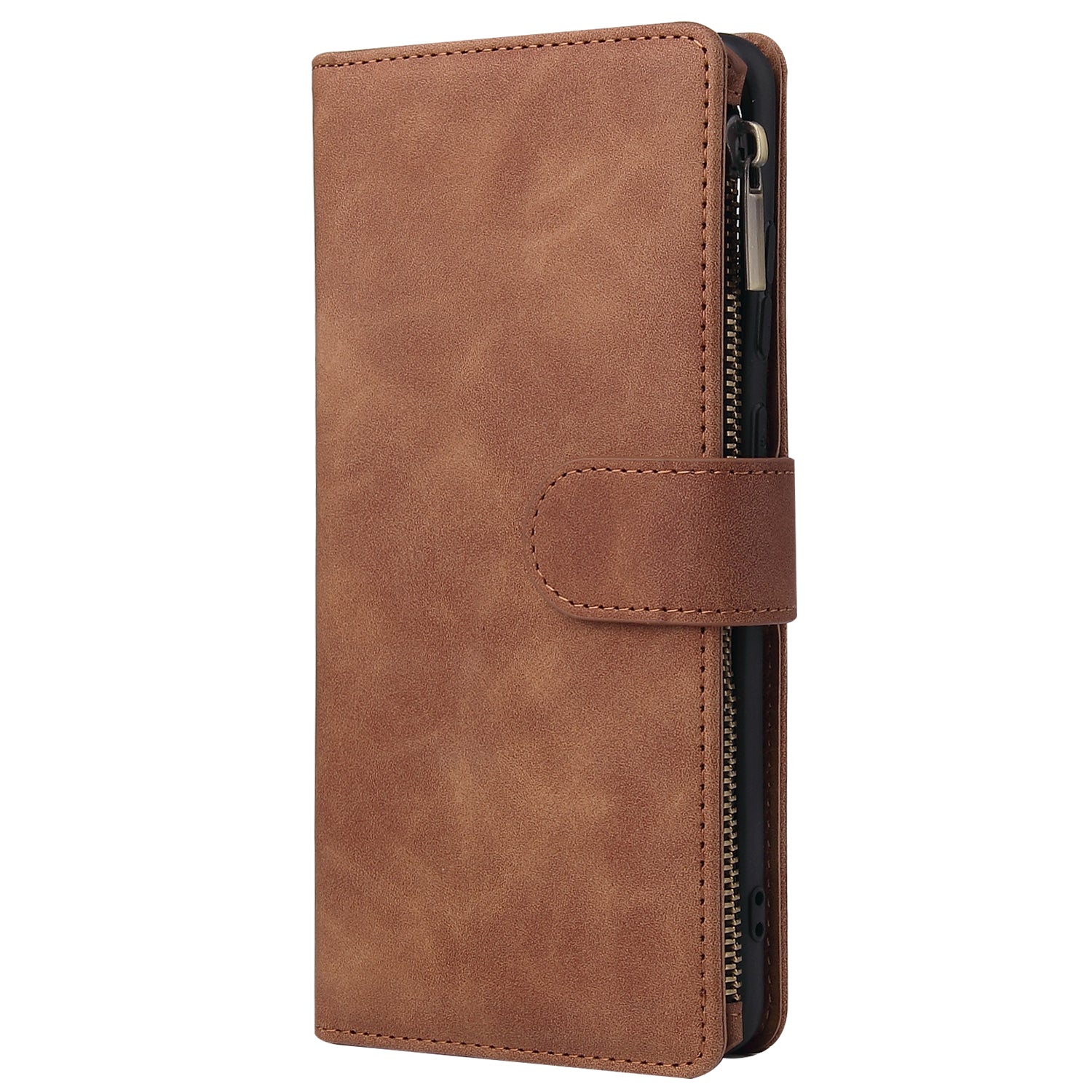 Zipper Pocket Multiple Card Slots Leather Stand Case for Samsung Galaxy S20 Ultra - Brown