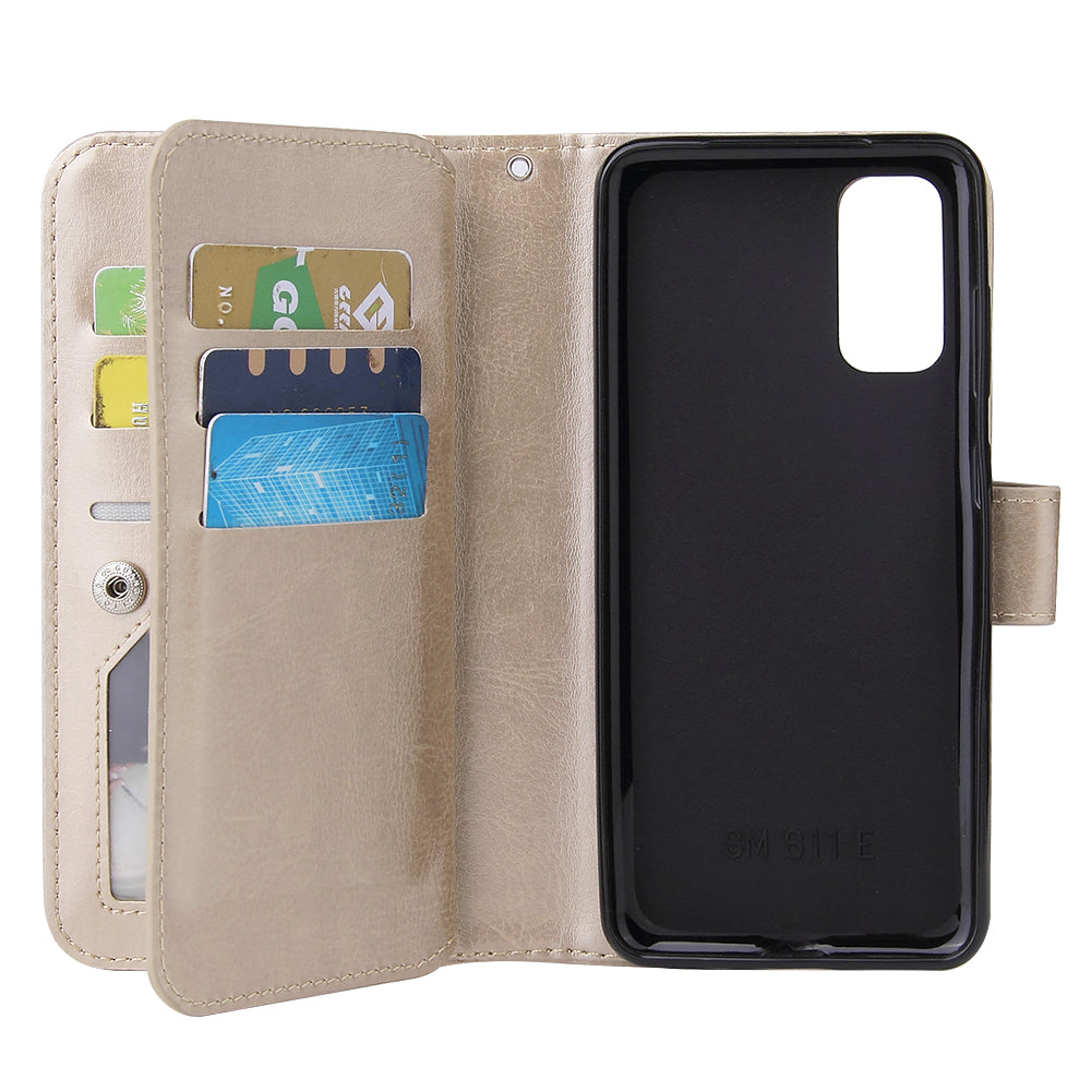 With 9 Card Slots Cell Phone Leather Case for Samsung Galaxy S20 Plus / S20 Plus 5G - Gold