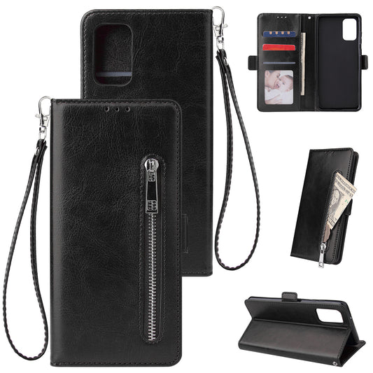 For Samsung Galaxy S20 Plus / S20 Plus 5G Magnetic Absorbed Zipper Leather Shell - Black