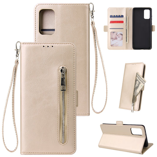 For Samsung Galaxy S20 Plus / S20 Plus 5G Magnetic Absorbed Zipper Leather Shell - Gold