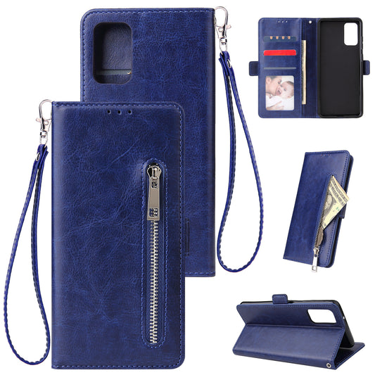 For Samsung Galaxy S20 Plus / S20 Plus 5G Magnetic Absorbed Zipper Leather Shell - Blue