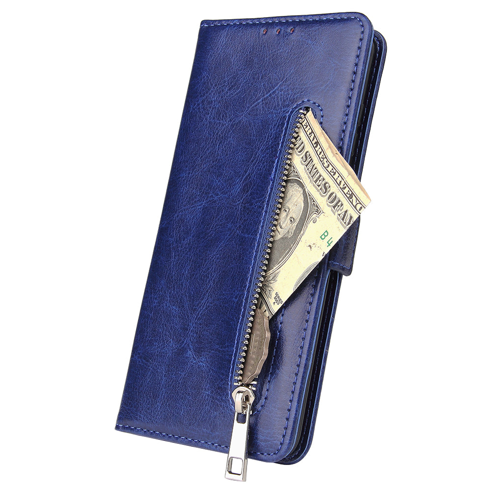 For Samsung Galaxy S20 Plus / S20 Plus 5G Magnetic Absorbed Zipper Leather Shell - Blue