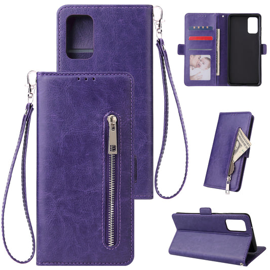 For Samsung Galaxy S20 Plus / S20 Plus 5G Magnetic Absorbed Zipper Leather Shell - Purple