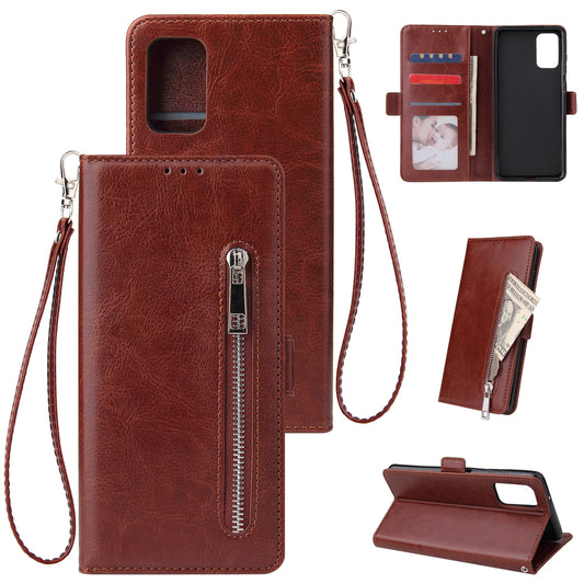 For Samsung Galaxy S20 Plus / S20 Plus 5G Magnetic Absorbed Zipper Leather Shell - Brown
