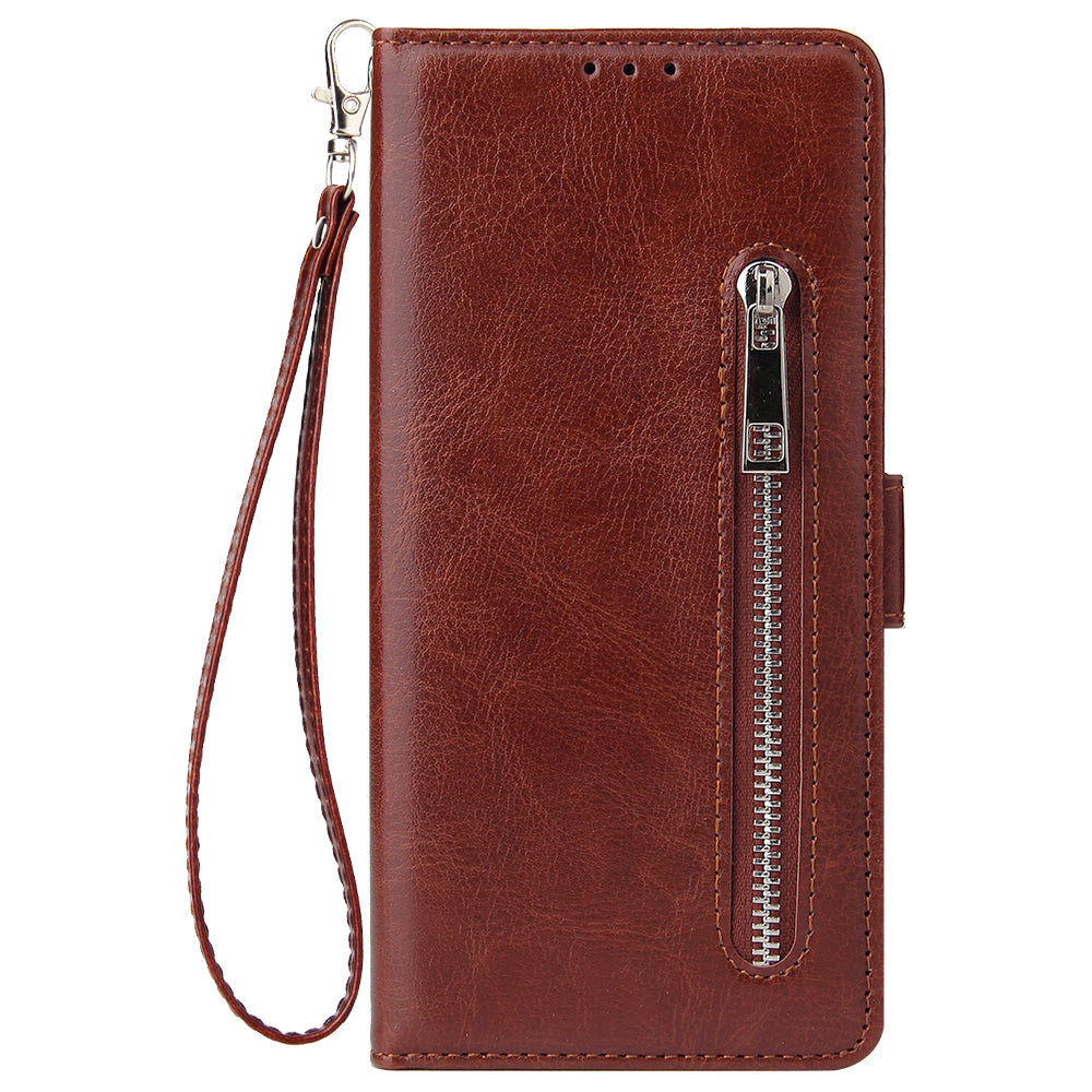 For Samsung Galaxy S20 Plus / S20 Plus 5G Magnetic Absorbed Zipper Leather Shell - Brown