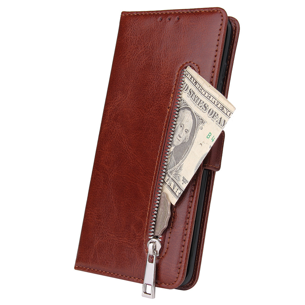 For Samsung Galaxy S20 Plus / S20 Plus 5G Magnetic Absorbed Zipper Leather Shell - Brown