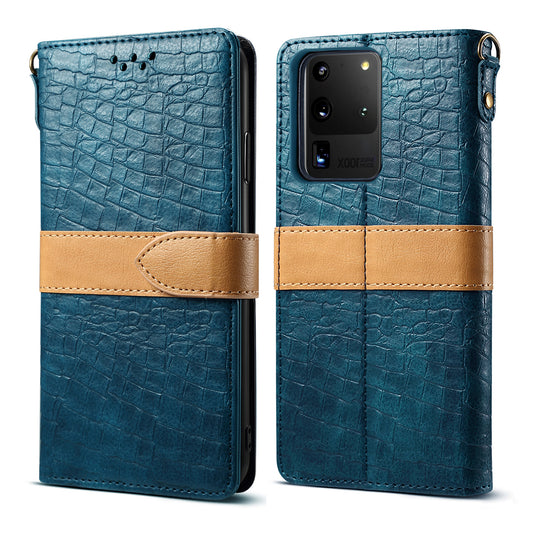 Crocodile Skin Leather Wallet Case for Samsung Galaxy S20 Ultra - Blue