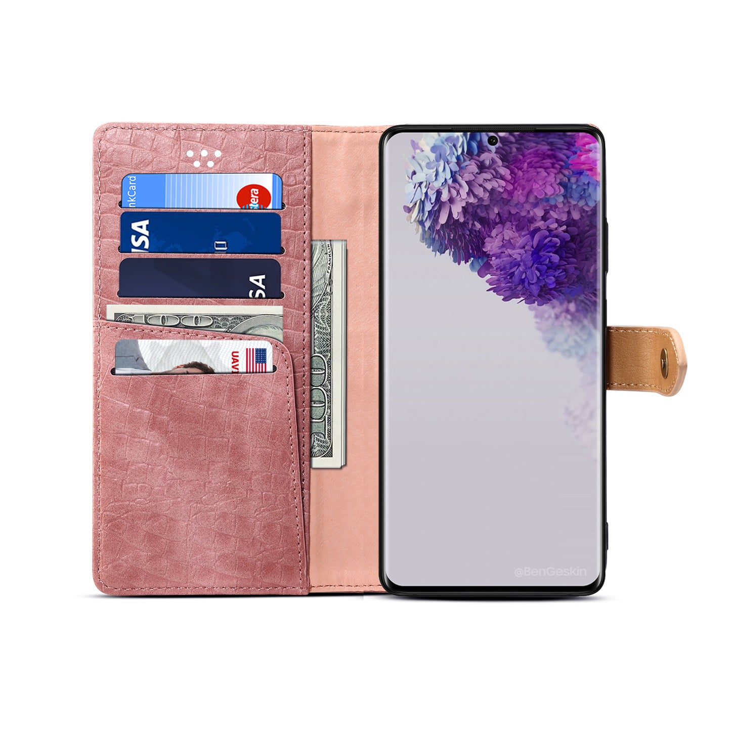 Crocodile Skin Leather Wallet Stand Case for Samsung Galaxy S20 4G/S20 5G - Pink