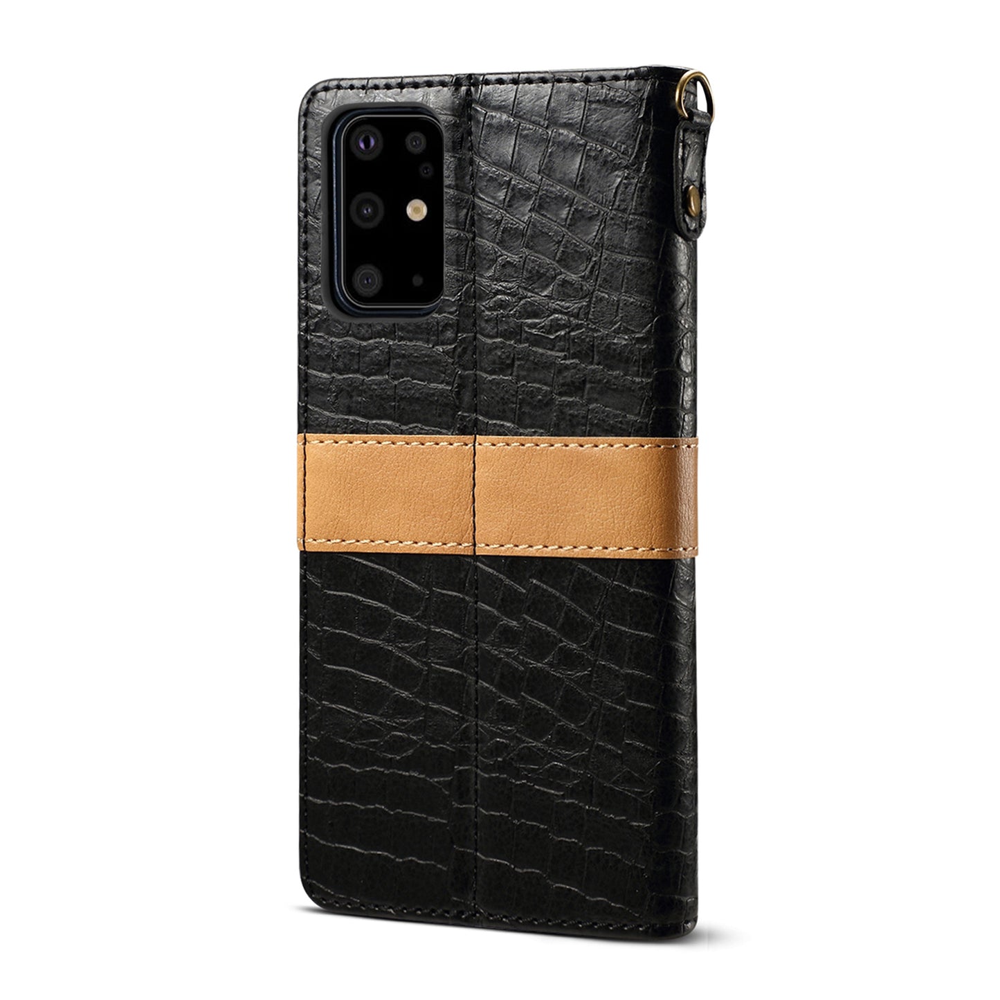 Crocodile Skin Leather Wallet Stand Case for Samsung Galaxy S20 Plus - Black