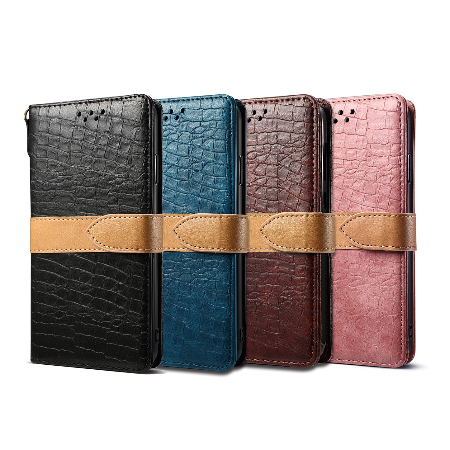 Crocodile Skin Leather Wallet Stand Case for Samsung Galaxy S20 Plus - Black