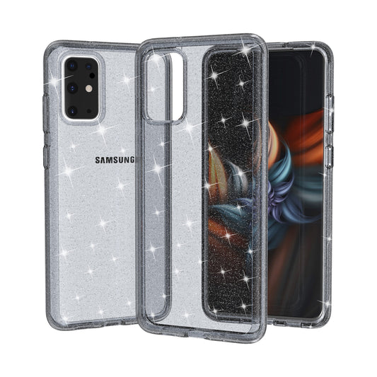 Glittery Powder PC TPU Hybrid Phone Case Covering for Samsung Galaxy S20 Plus/S20 Plus 5G - Black