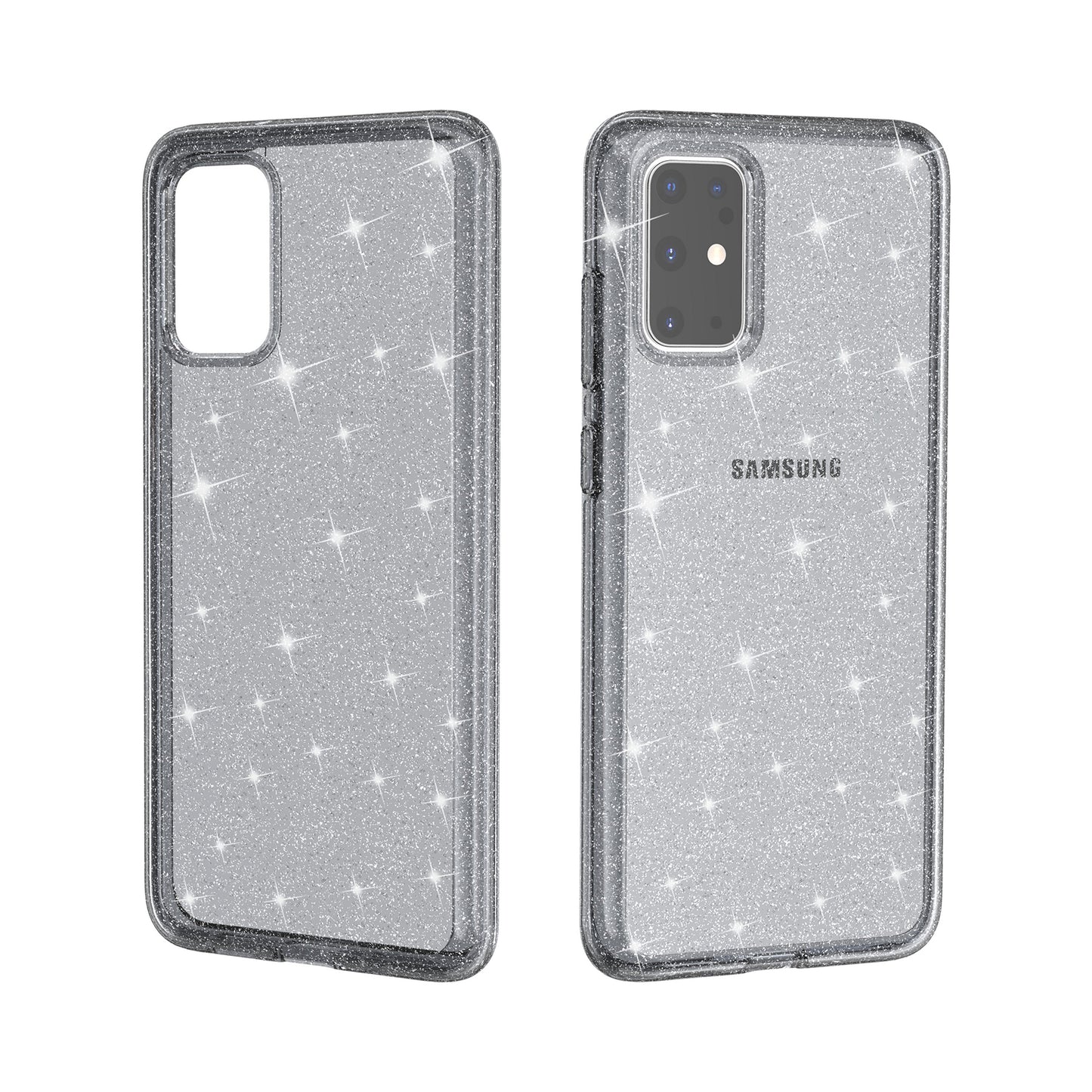 Glittery Powder PC TPU Hybrid Phone Case Covering for Samsung Galaxy S20 Plus/S20 Plus 5G - Black