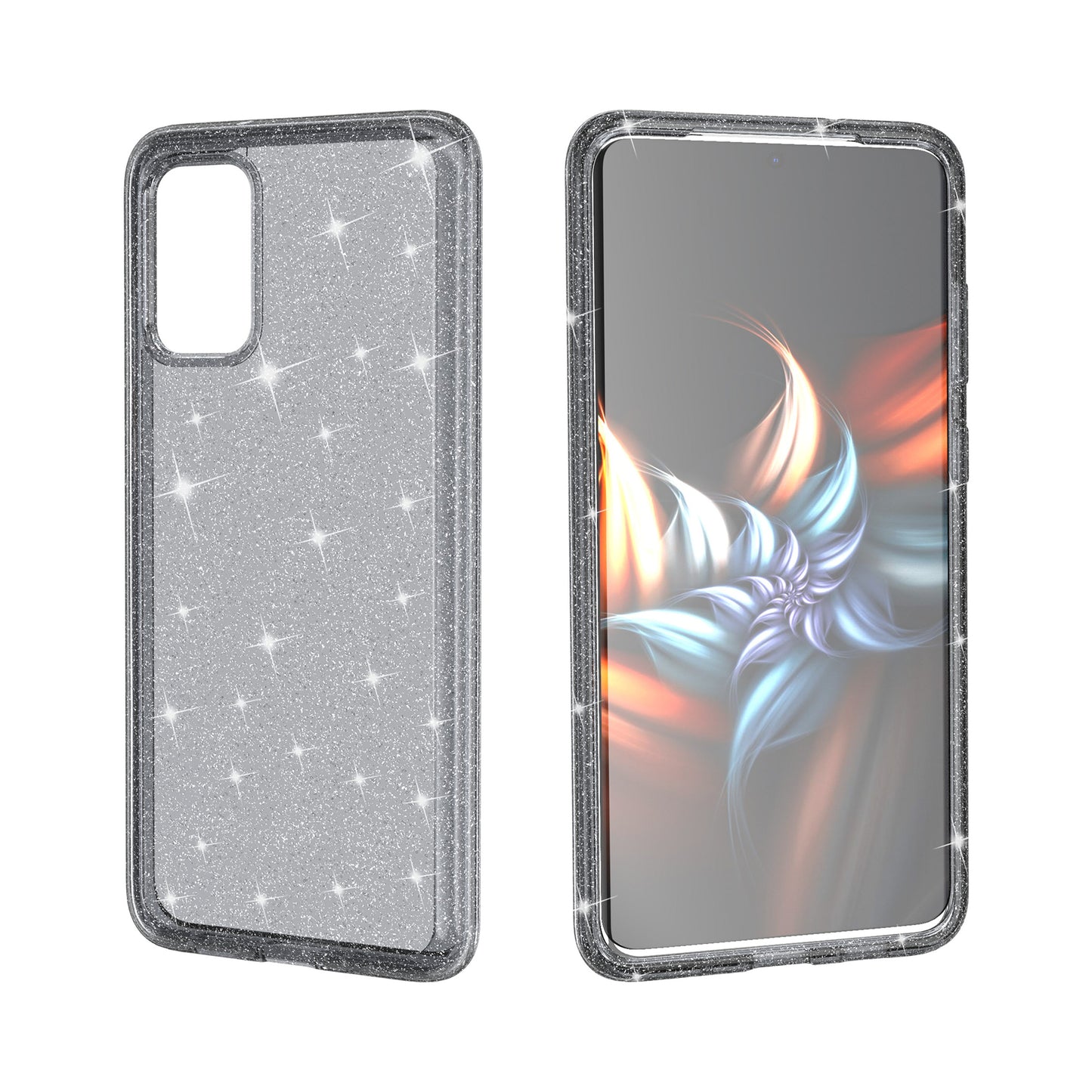 Glittery Powder PC TPU Hybrid Phone Case Covering for Samsung Galaxy S20 Plus/S20 Plus 5G - Black