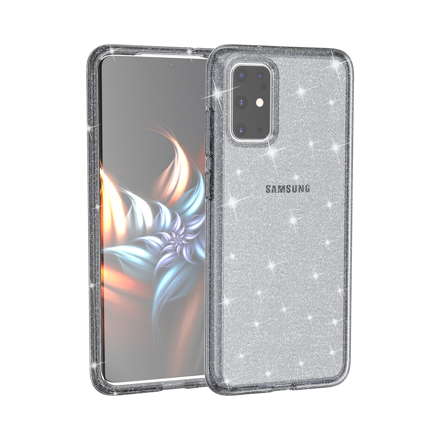 Glittery Powder PC TPU Hybrid Phone Case Covering for Samsung Galaxy S20 Plus/S20 Plus 5G - Black