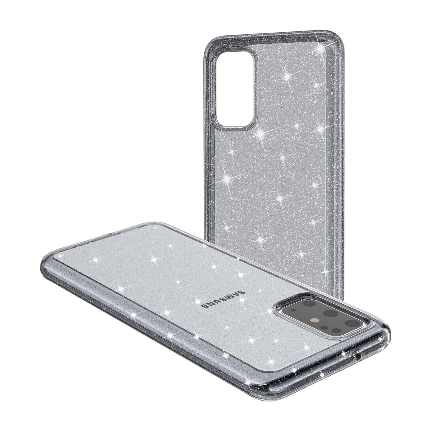 Glittery Powder PC TPU Hybrid Phone Case Covering for Samsung Galaxy S20 Plus/S20 Plus 5G - Black