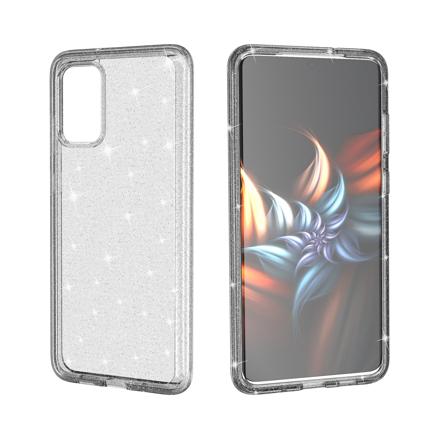 Glittery Powder PC TPU Hybrid Phone Case Covering for Samsung Galaxy S20 Plus/S20 Plus 5G - Silver