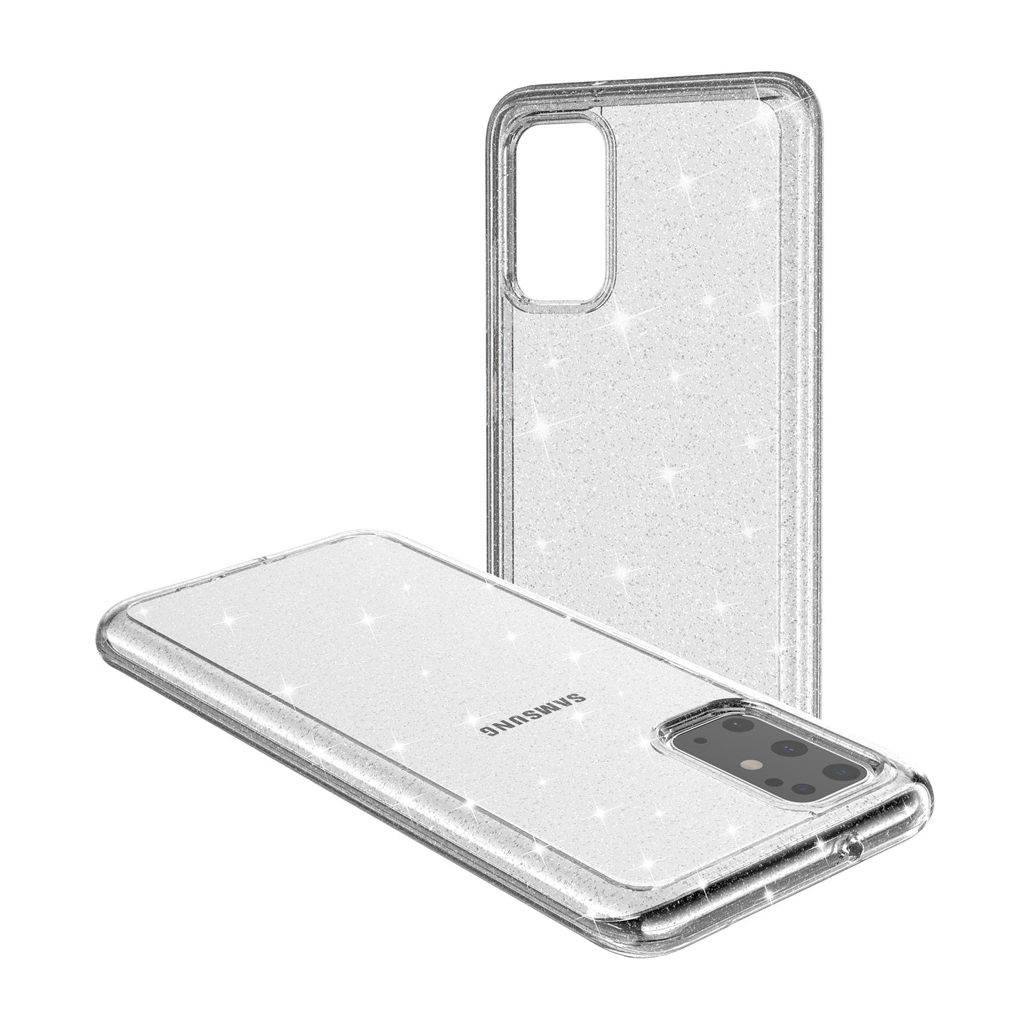 Glittery Powder PC TPU Hybrid Phone Case Covering for Samsung Galaxy S20 Plus/S20 Plus 5G - Silver