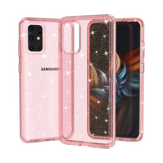 Glittery Powder PC TPU Hybrid Phone Case Covering for Samsung Galaxy S20 Plus/S20 Plus 5G - Pink