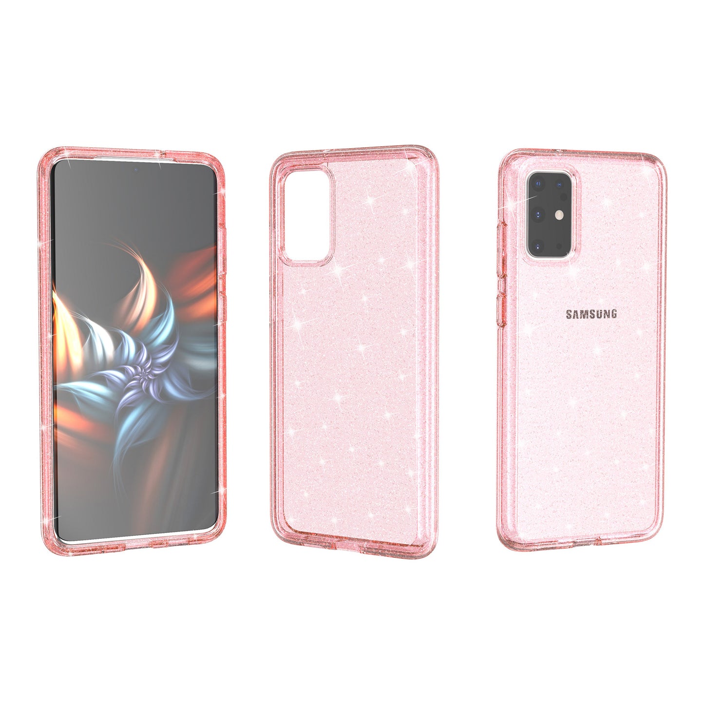 Glittery Powder PC TPU Hybrid Phone Case Covering for Samsung Galaxy S20 Plus/S20 Plus 5G - Pink