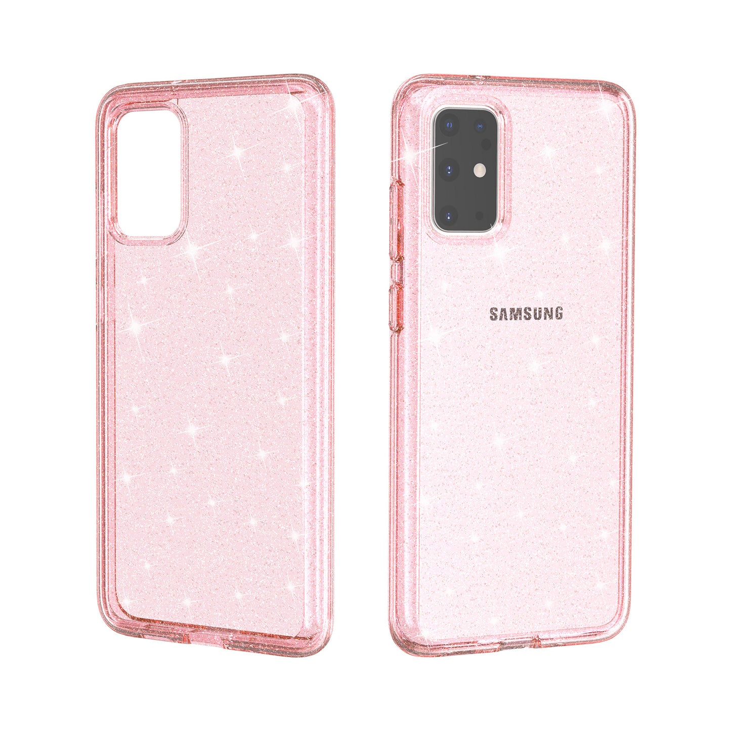 Glittery Powder PC TPU Hybrid Phone Case Covering for Samsung Galaxy S20 Plus/S20 Plus 5G - Pink